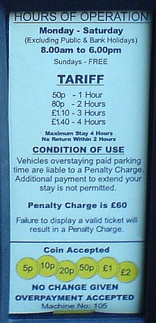 pay & display price card